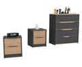 Hartford 3 Piece Bedroom Set, Two Nightstands And Dresser, Black, Pine And Light Oak Black Bedroom Engineered Wood