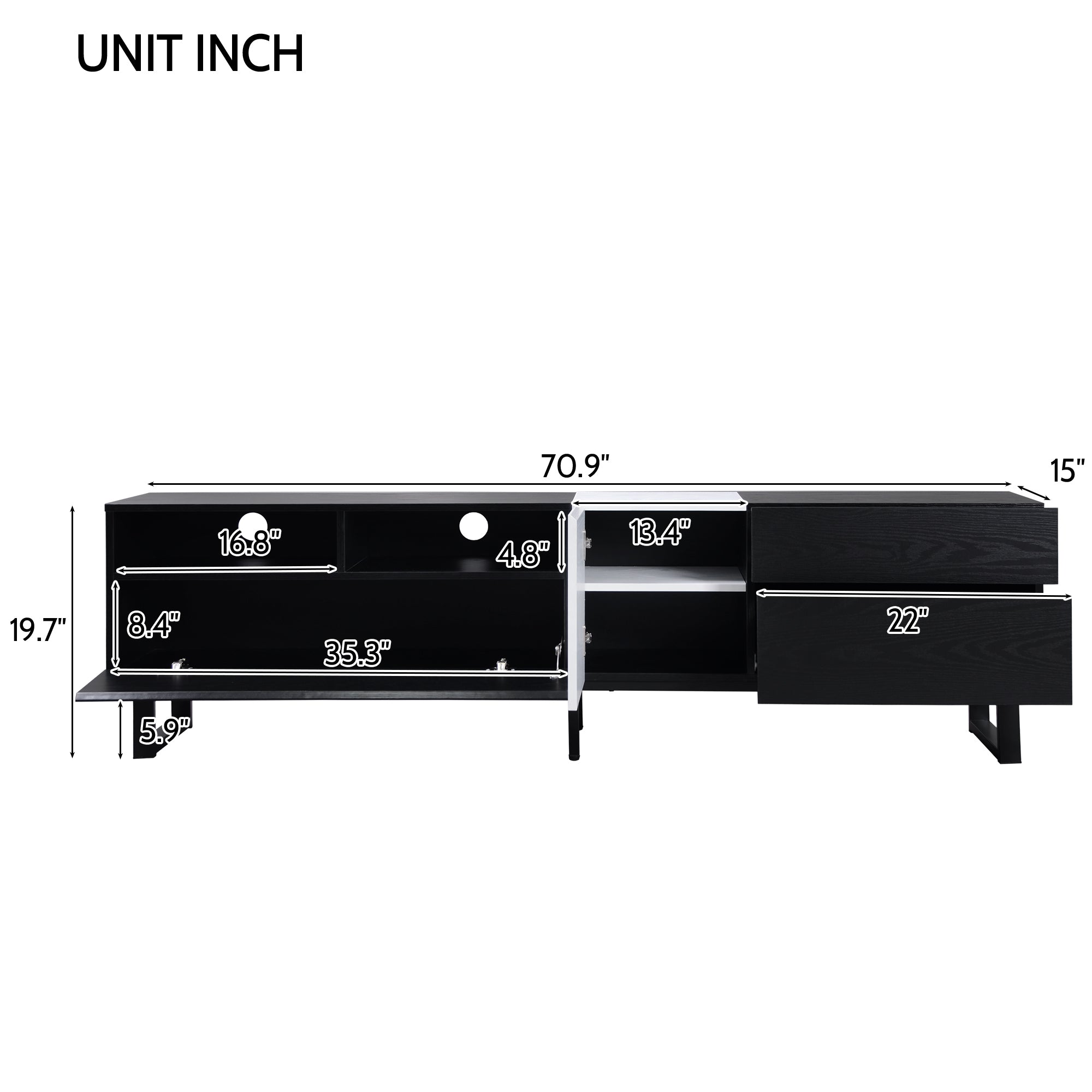Modern TV Stand for 80'' TV with Double Storage Space black-mdf
