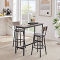 Bar Table Set With 2 Bar Stools Pu Soft Seat With Backrest, Grey, 43.31'' L X 15.75'' W X 35.43'' H. Grey Particle Board