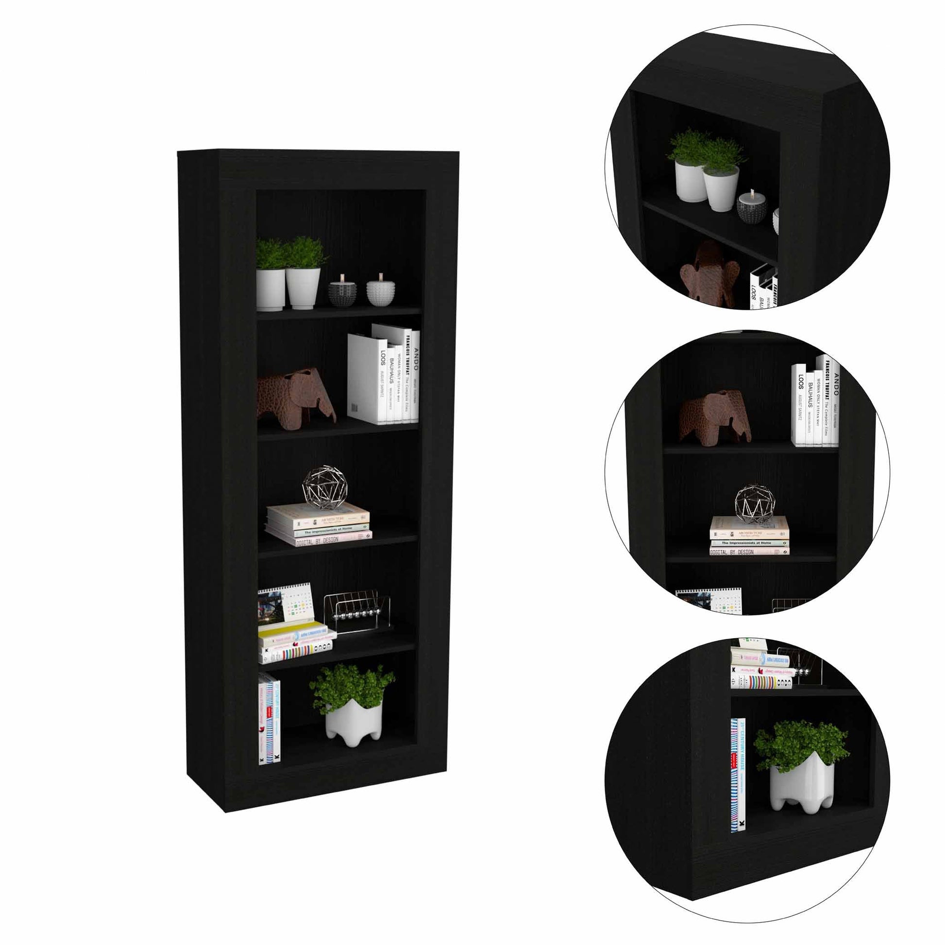 Brighton 5 Shelf Bookcase Black Black Engineered Wood