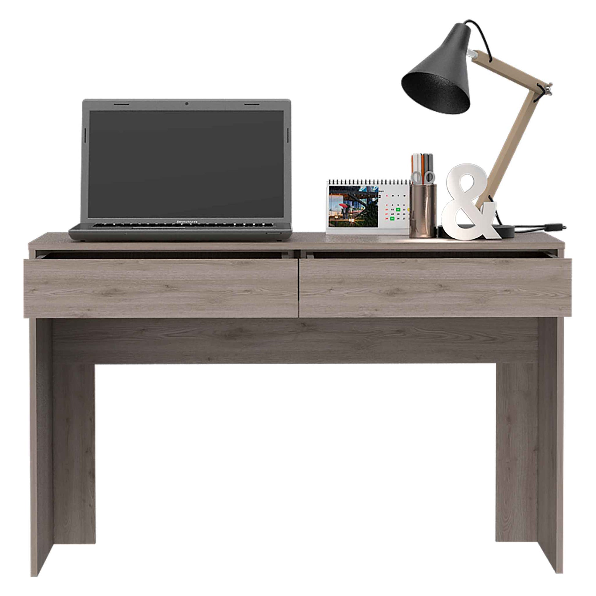 Meridian 2 Drawer Writing Desk Light Gray Gray Engineered Wood