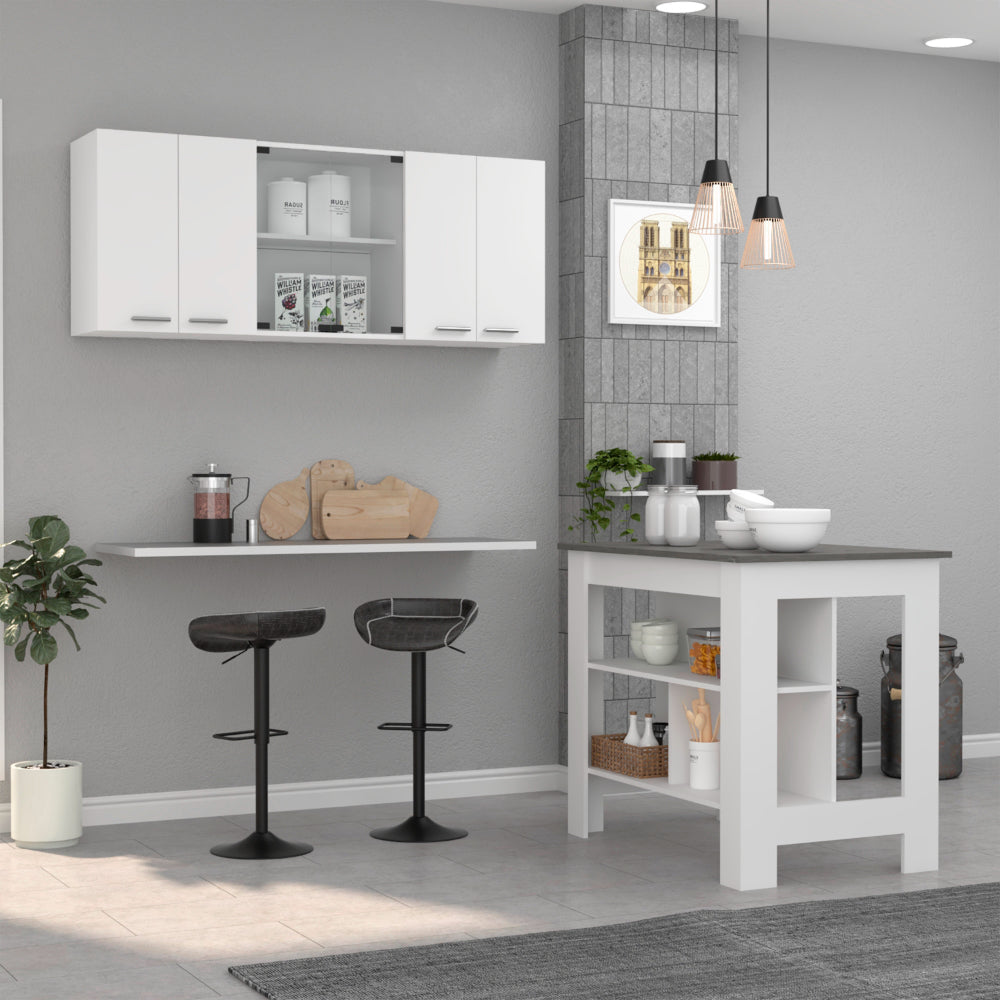 White And Onyx 2 Piece Kitchen Set, Kitchen Island And Wall Cabinet White Engineered Wood