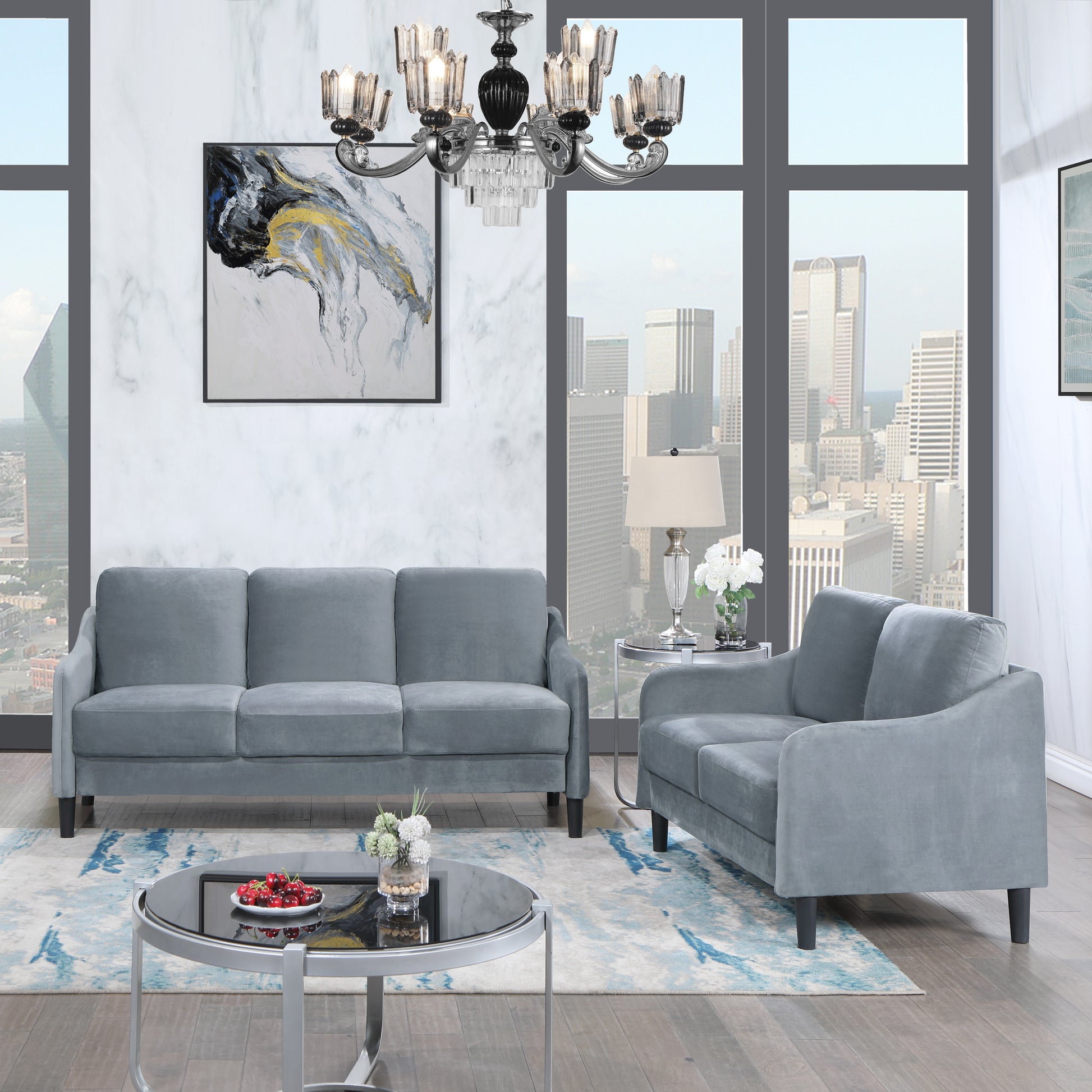 51.5" Loveseat Sofa Small Couch For Small Space For Living Room,Bedroom, Grey Grey Velvet