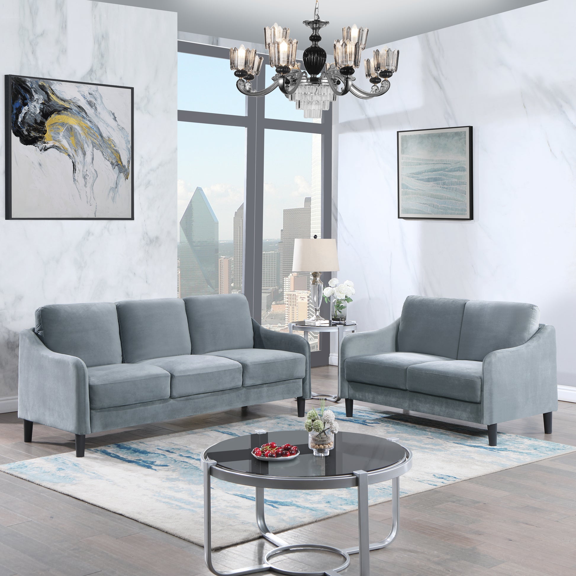51.5" Loveseat Sofa Small Couch For Small Space For Living Room,Bedroom, Grey Grey Velvet