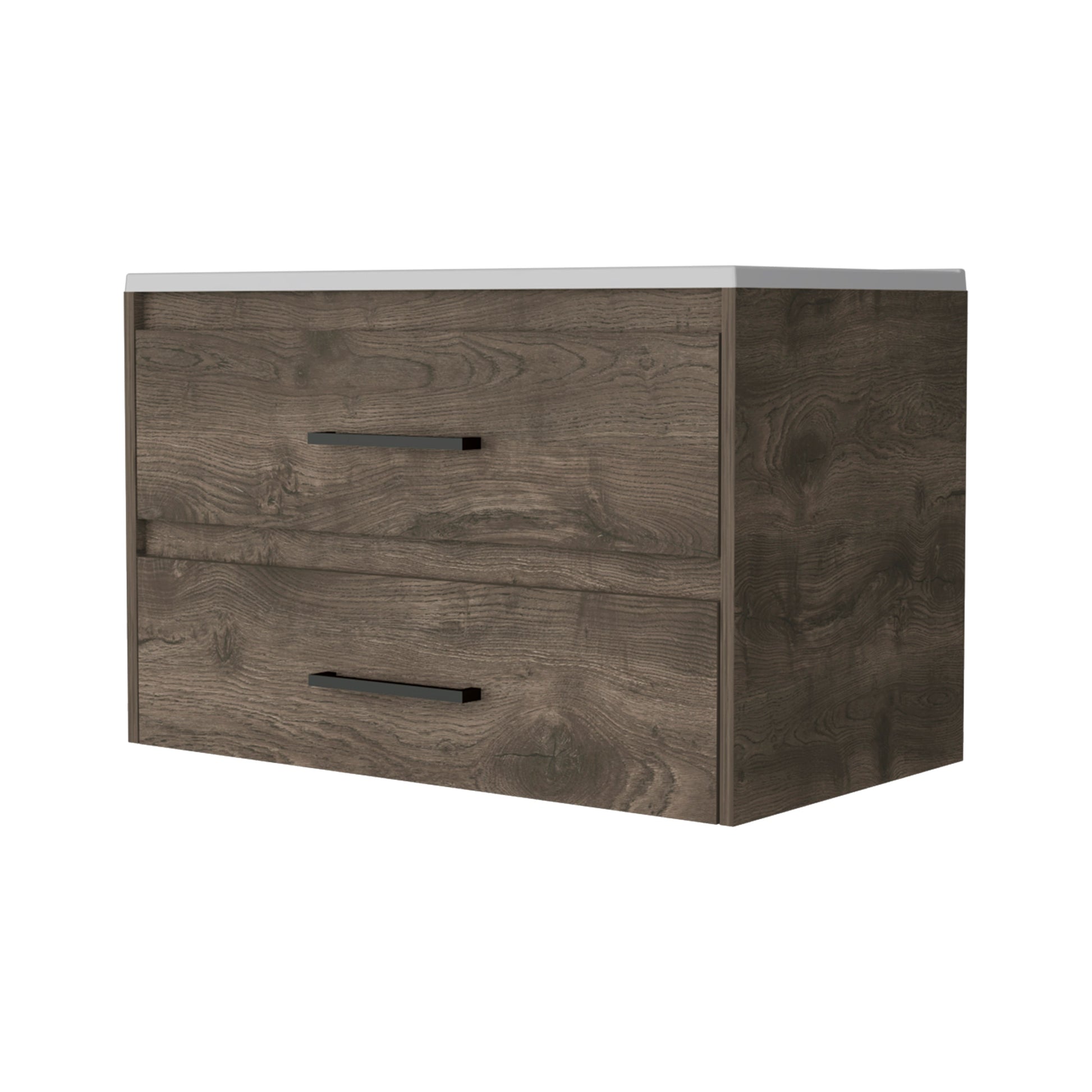 Lafayette 2 Drawer Wall Mounted Bathroom Vanity In Dark Brown And White Brown Engineered Wood