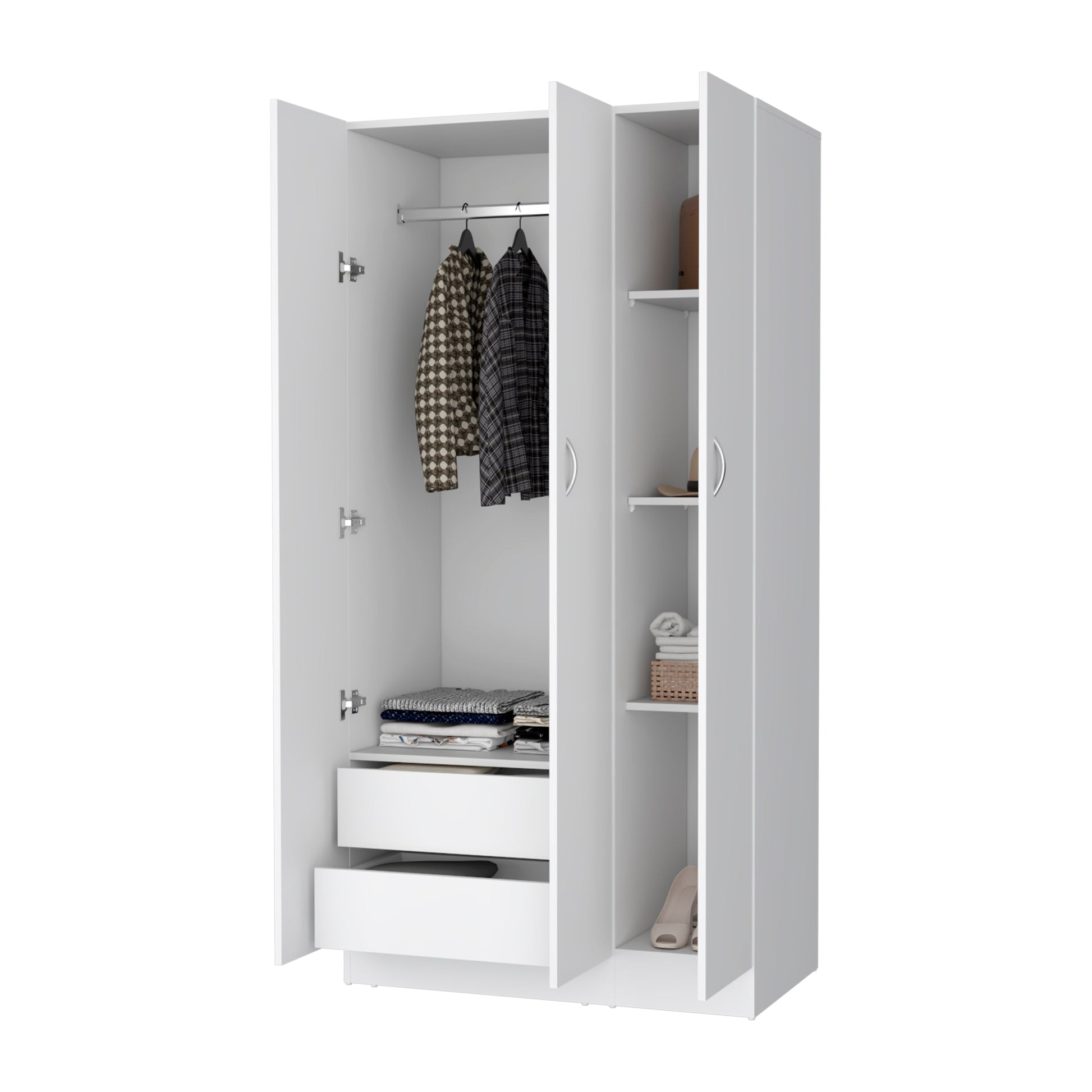 Augusta 3 Door Wardrobe With Hanging Rod White White Engineered Wood