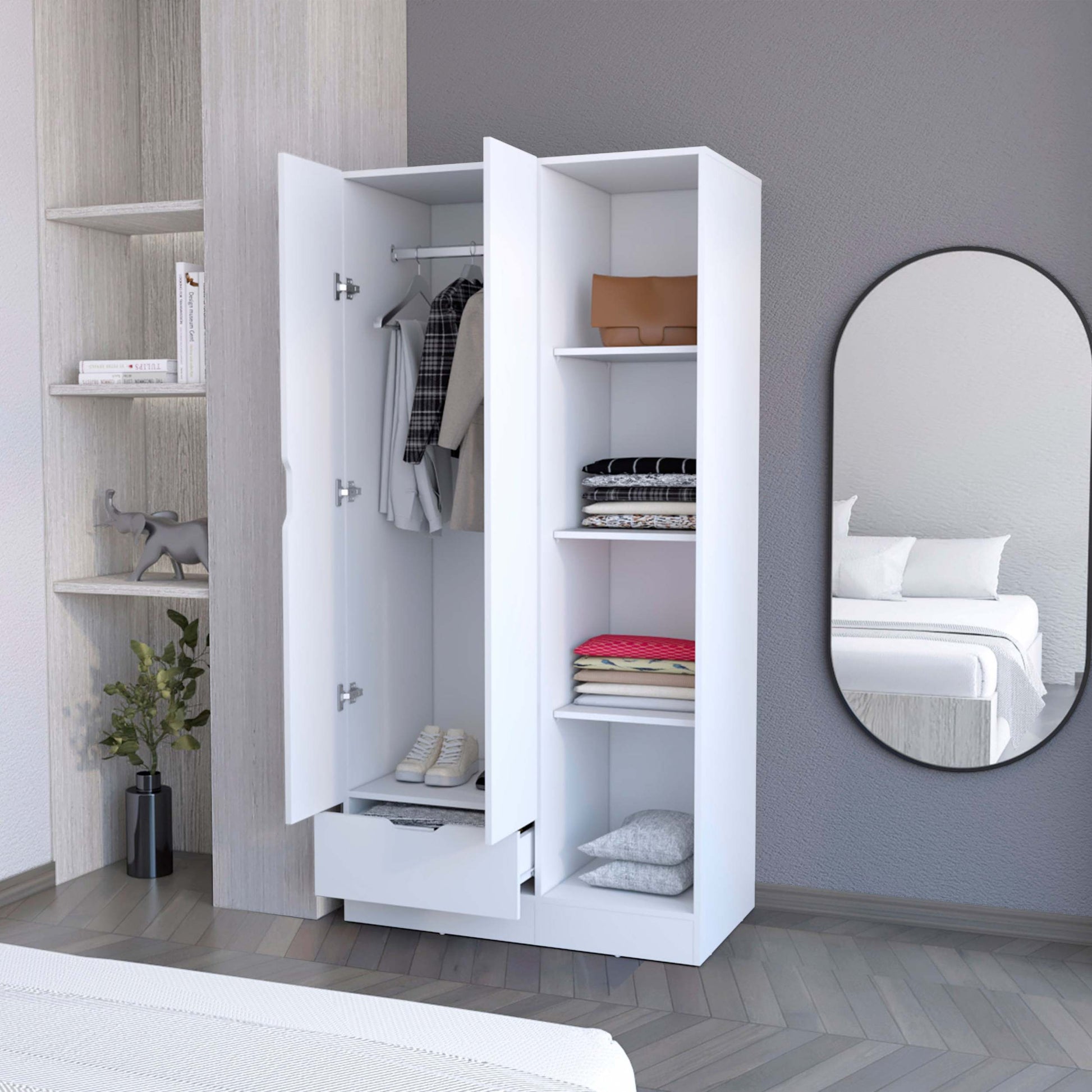 Cimarron 2 Door Armoire With Open Compartment White White Engineered Wood