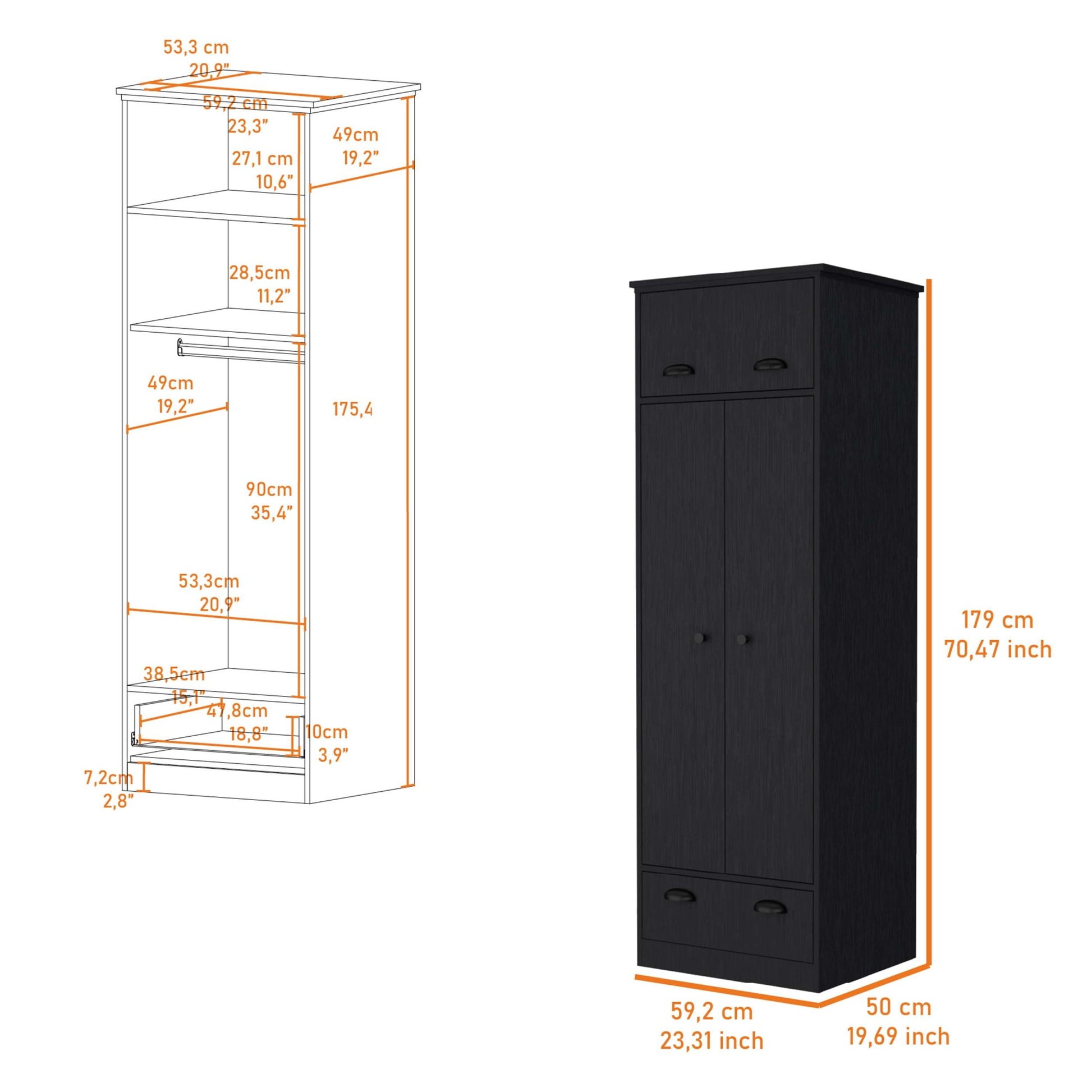 Lakewood Double Door And 1 Drawer Armoire Black Black Engineered Wood