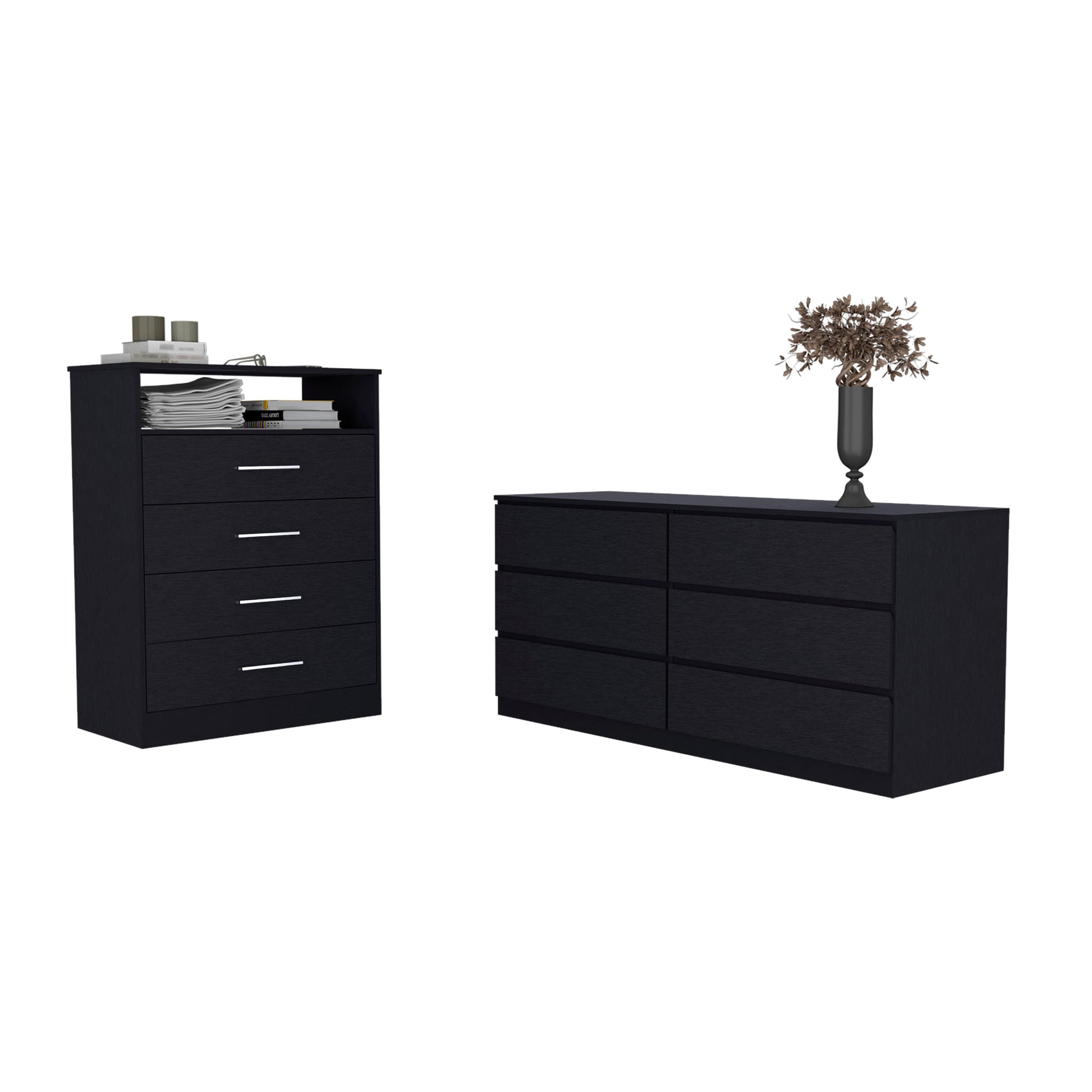 Wilmington 2 Piece Bedroom Set, Dresser And Chest, Black Wengue Black Bedroom Engineered Wood