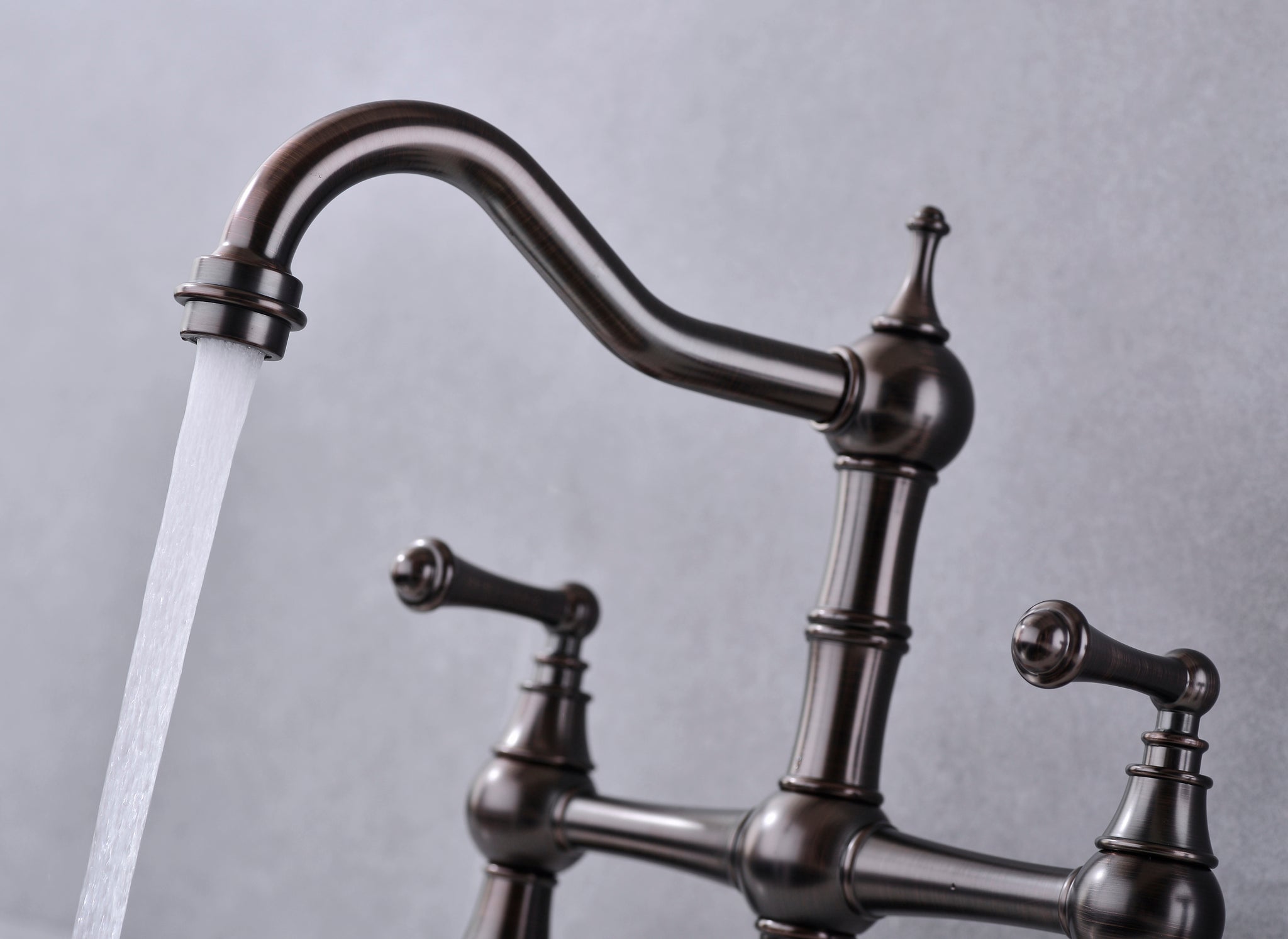 8 inch Centerset Bridge Kitchen Faucet with Brass Side bronze-brass