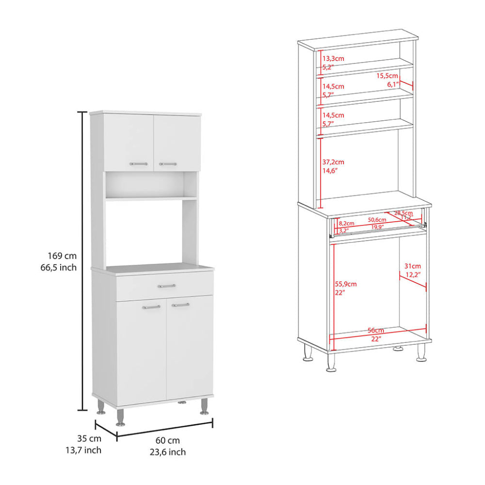 Southridge 2 Piece Kitchen Set, Kitchen Island And Pantry Cabinet, White And Onyx White Engineered Wood