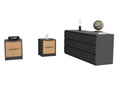 Rock Creek 3 Piece Bedroom Set, Two Nightstands And Dresser, Black Wengue And Pine Black Bedroom Engineered Wood