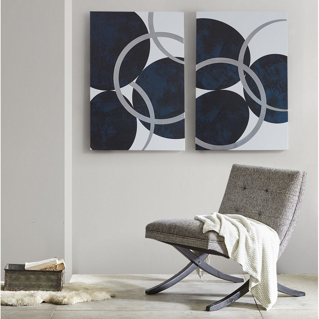 Silver Foil Abstract 2 Piece Canvas Wall Art Set Navy Mdf