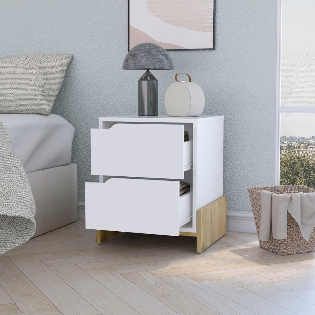 Ralston 2 Drawer Nightstand In White And Macadamia White Engineered Wood