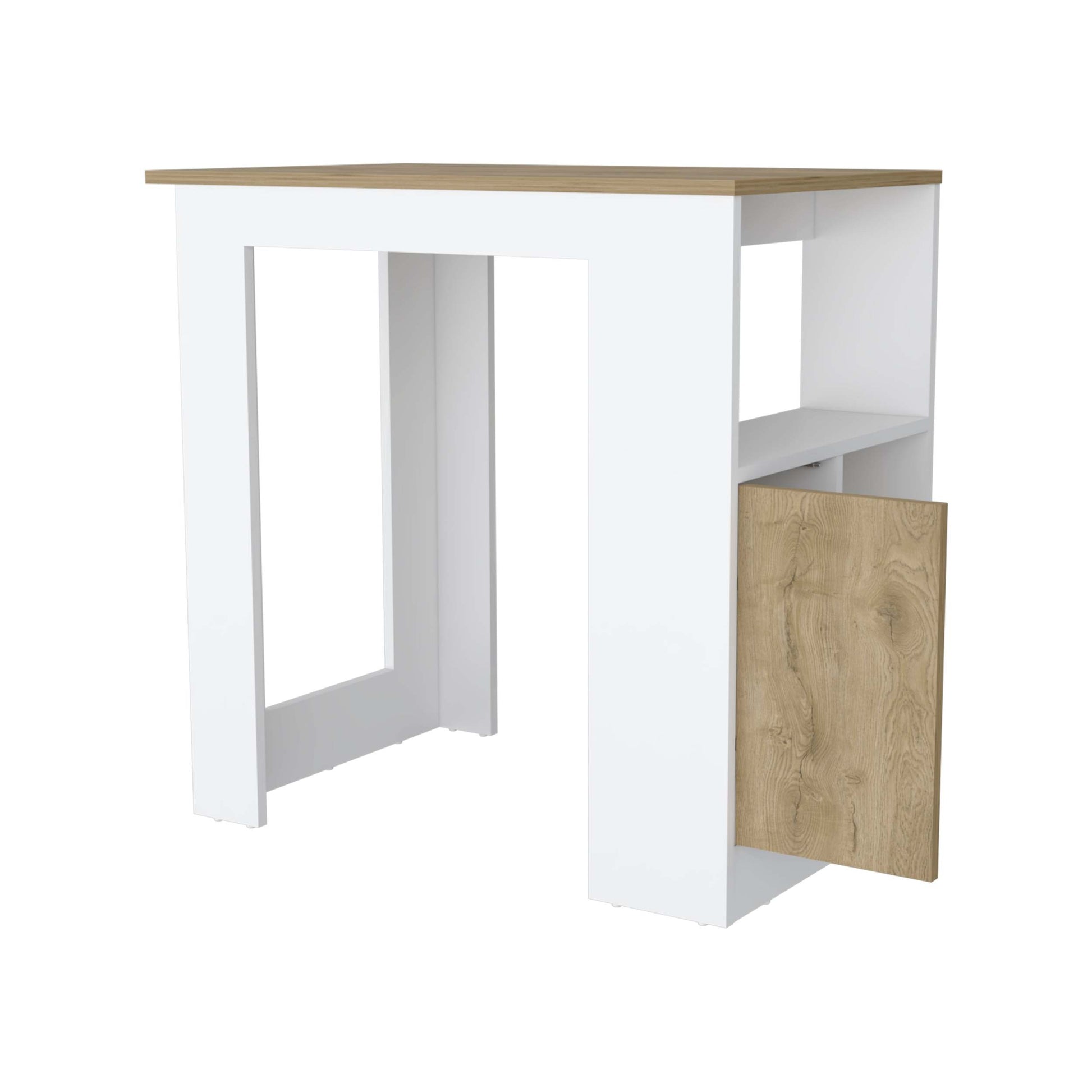 Aurora Kitchen Island With Open Compartment And Cabinet In White And Macadamia White Engineered Wood