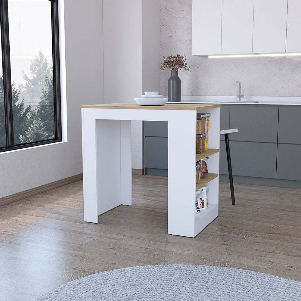 Highlands Kitchen Island with Storage Base in Black white-engineered wood