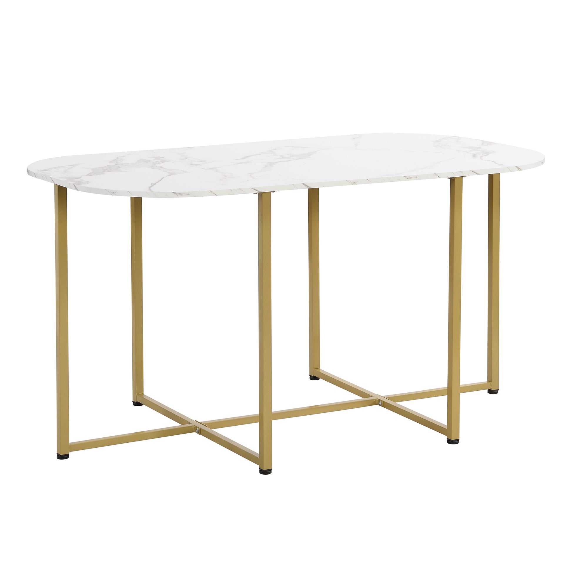 Modern 7 Piece Dining Table Set With Faux Marble Compact 55Inch Kitchen Table Set For 6, Golden White Metal Golden White Seats 6 Metal Dining Room Modern Dining Table With Chair Iron