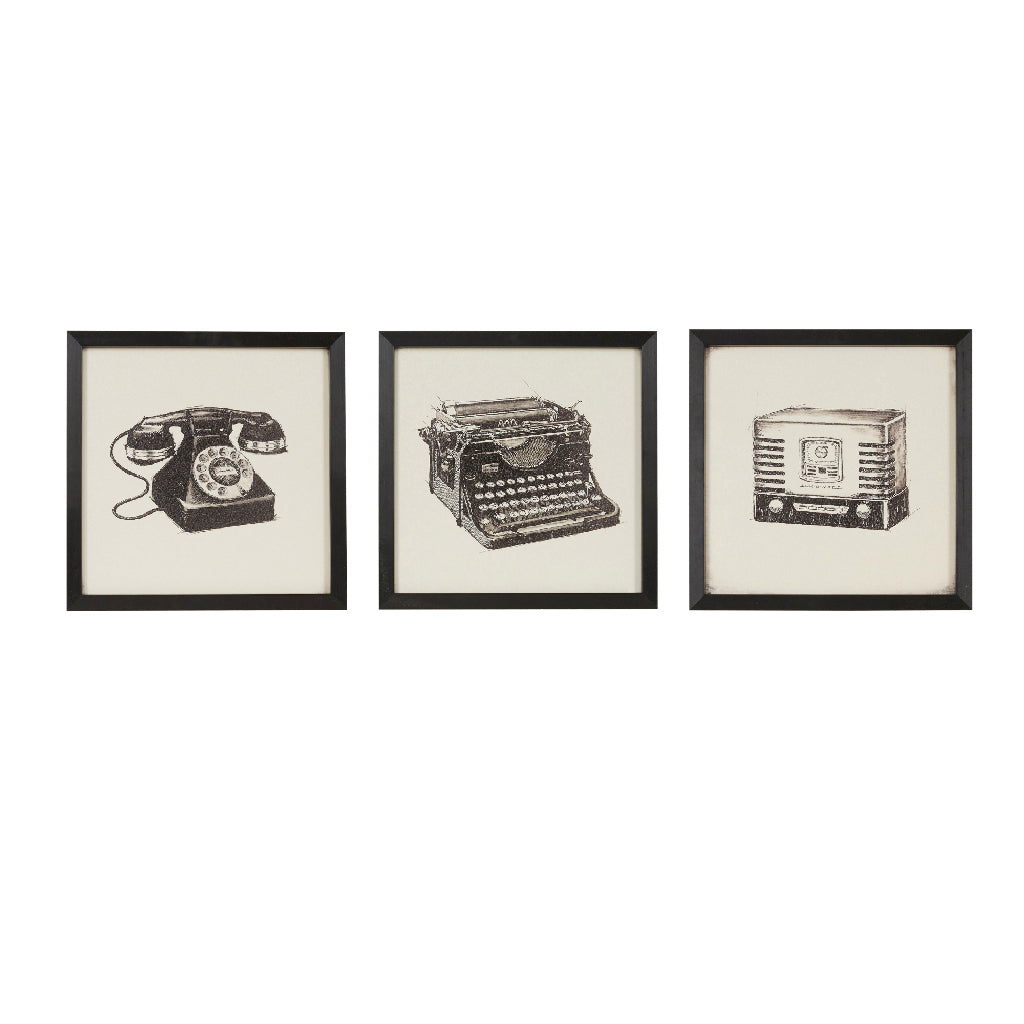 3 Piece Framed Wall Art Set Black Mdf