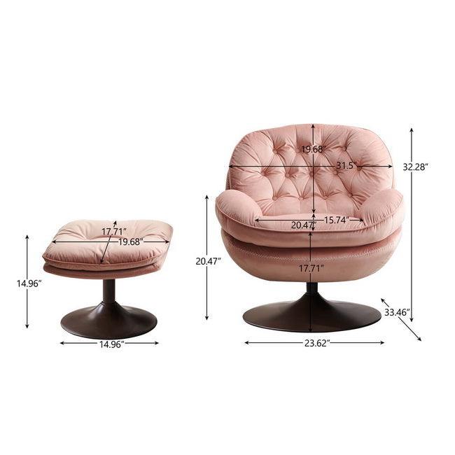 Swivel Leisure Chair Lounge Chair Velvet Pink Color With Stool Pink Velvet