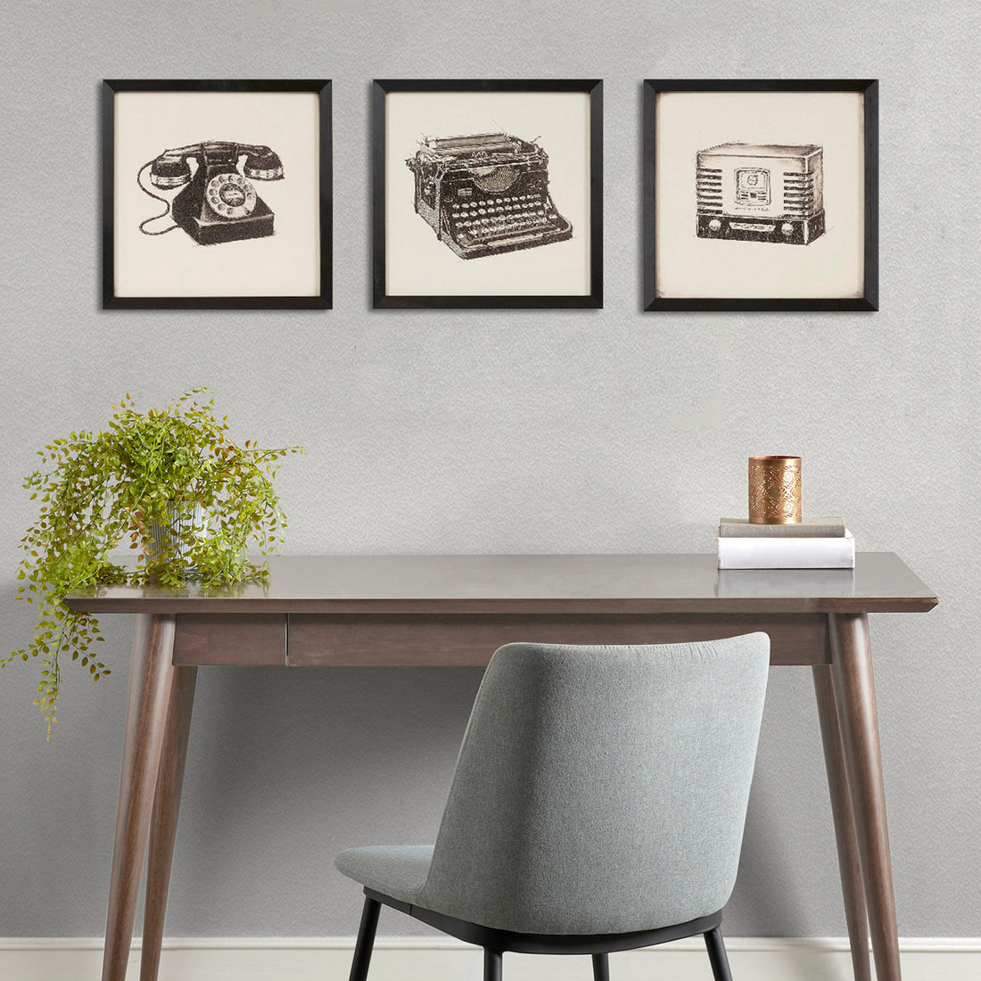 3 Piece Framed Wall Art Set Black Mdf