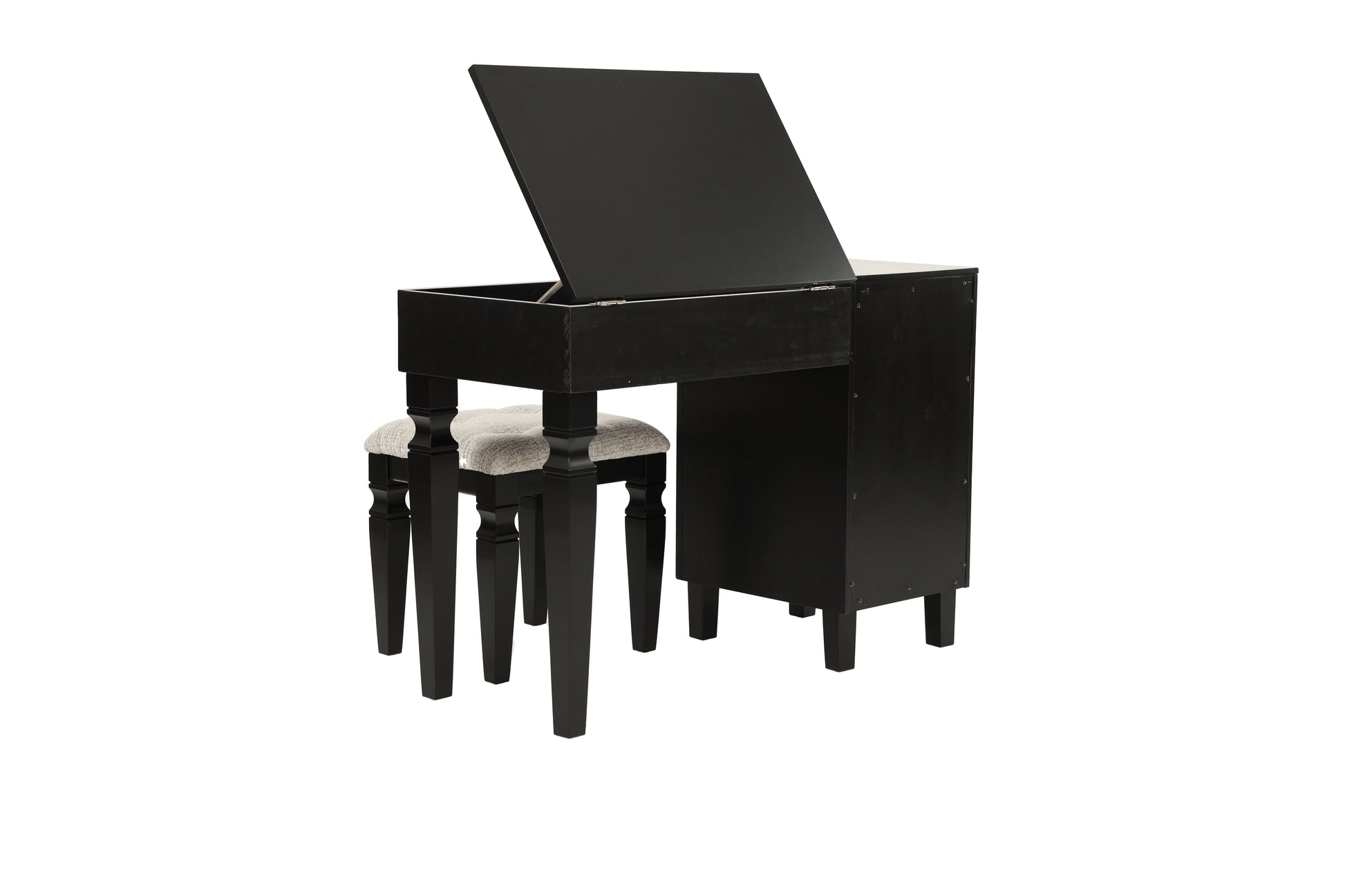 Traditional Formal Black Color Vanity Set W Stool Storage Drawers 1Pc Bedroom Furniture Set Tufted Seat Stool Black Bedroom Traditional Poplar Rubber Wood