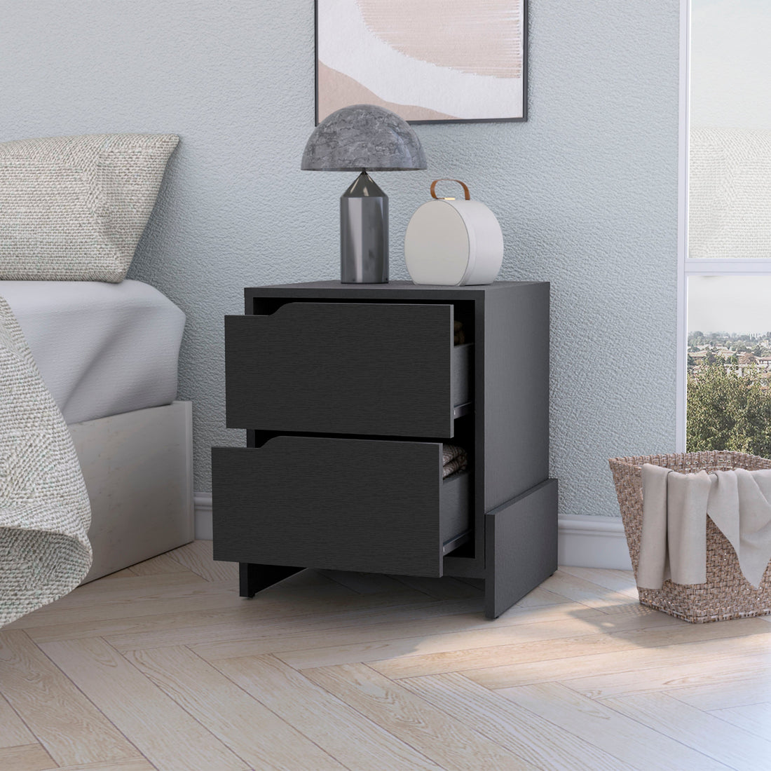 Ralston 2 Drawer Nightstand In Black Black Engineered Wood