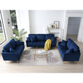 Velvet Fabric Sofa Couch Set, Mid Century 3 Seat Tufted Beautiful Seat For Living Room, Bedroom, Office, Apartment, Dorm, Studio And Small Space, 7 Pillows Included Navy Blue ,3 2 2 Seater Blue Foam Velvet