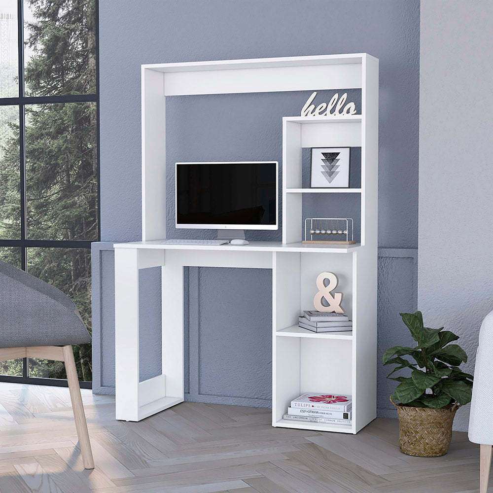Palisades Computer Desk with Hutch and Storage Shelves white-engineered wood