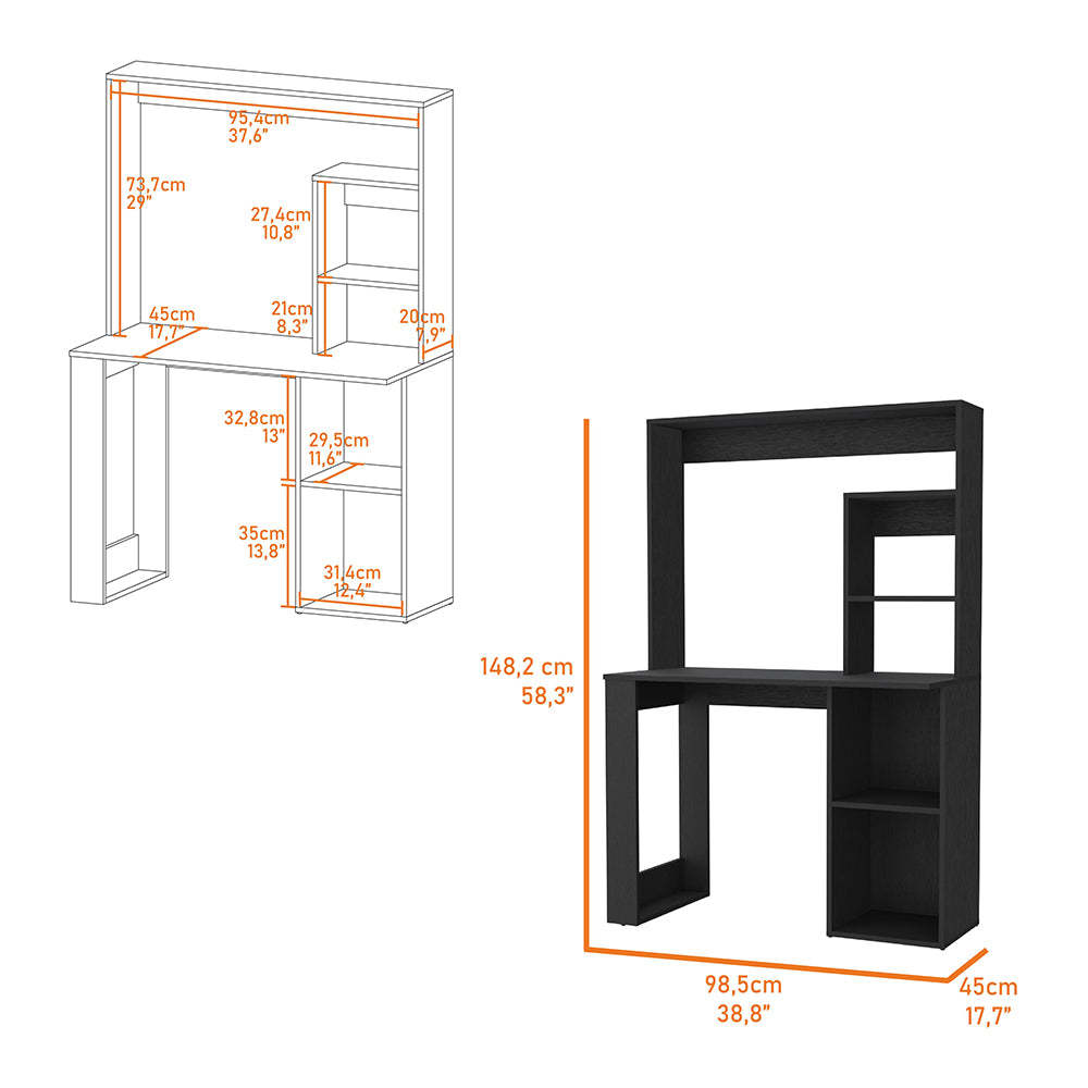 Palisades Computer Desk With Hutch And Storage Shelves Black Black Engineered Wood