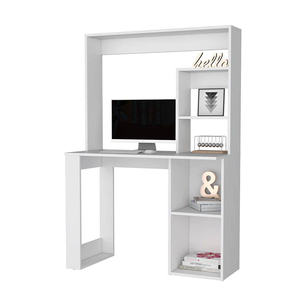 Palisades Computer Desk With Hutch And Storage Shelves White White Engineered Wood