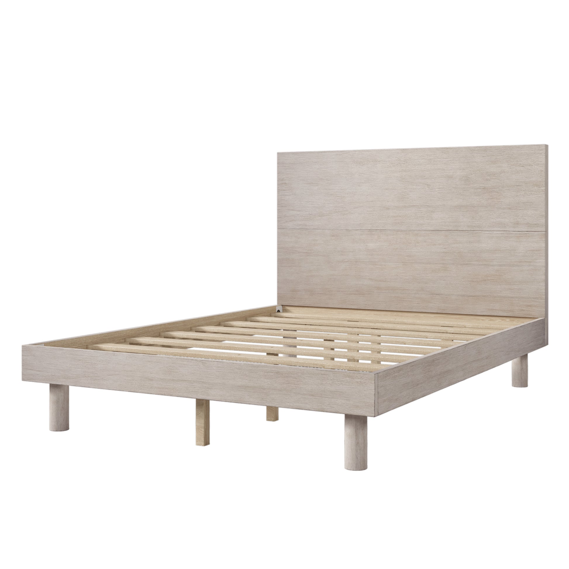 Modern Concise Style Solid Wood Grain Platform Bed Frame, Full, Stone Gray Stone Gray Wood