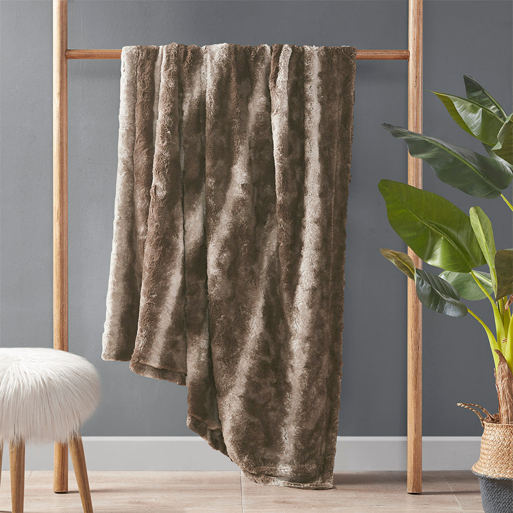 Oversized Faux Fur Throw brown-polyester