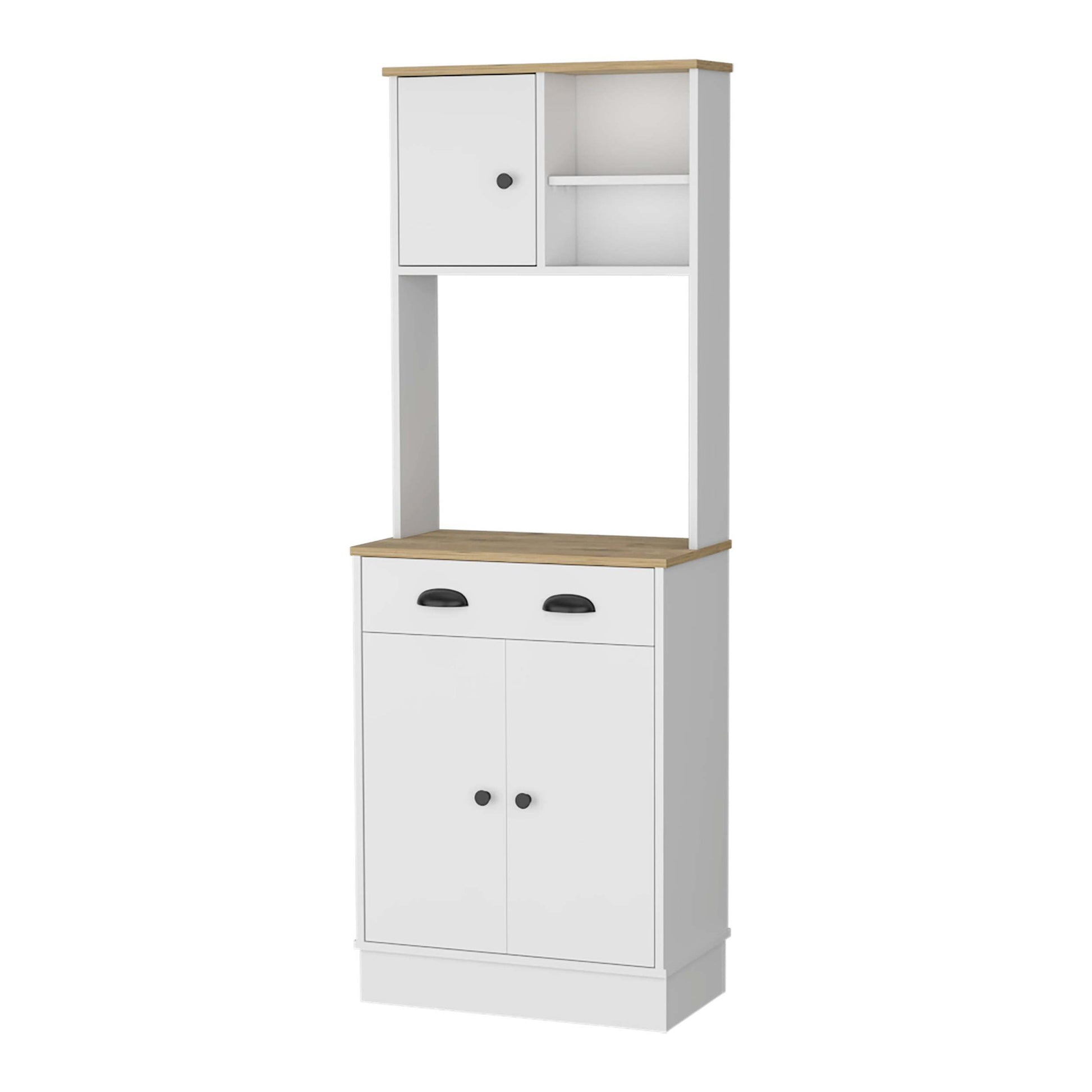 Palmer 2 Door Cabinet Microwave Kitchen Pantry In White And Macadamia White Engineered Wood