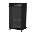 Willow Park Glass Door Bar Cart With Bottle Holder And Casters Black Black Engineered Wood