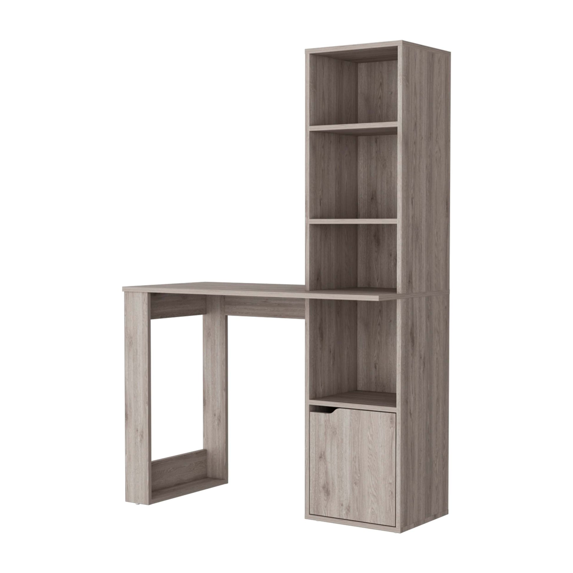 Broadmoor Computer Desk With 4 Tier Bookcase And 1 Door Cabinet Gray Gray Engineered Wood