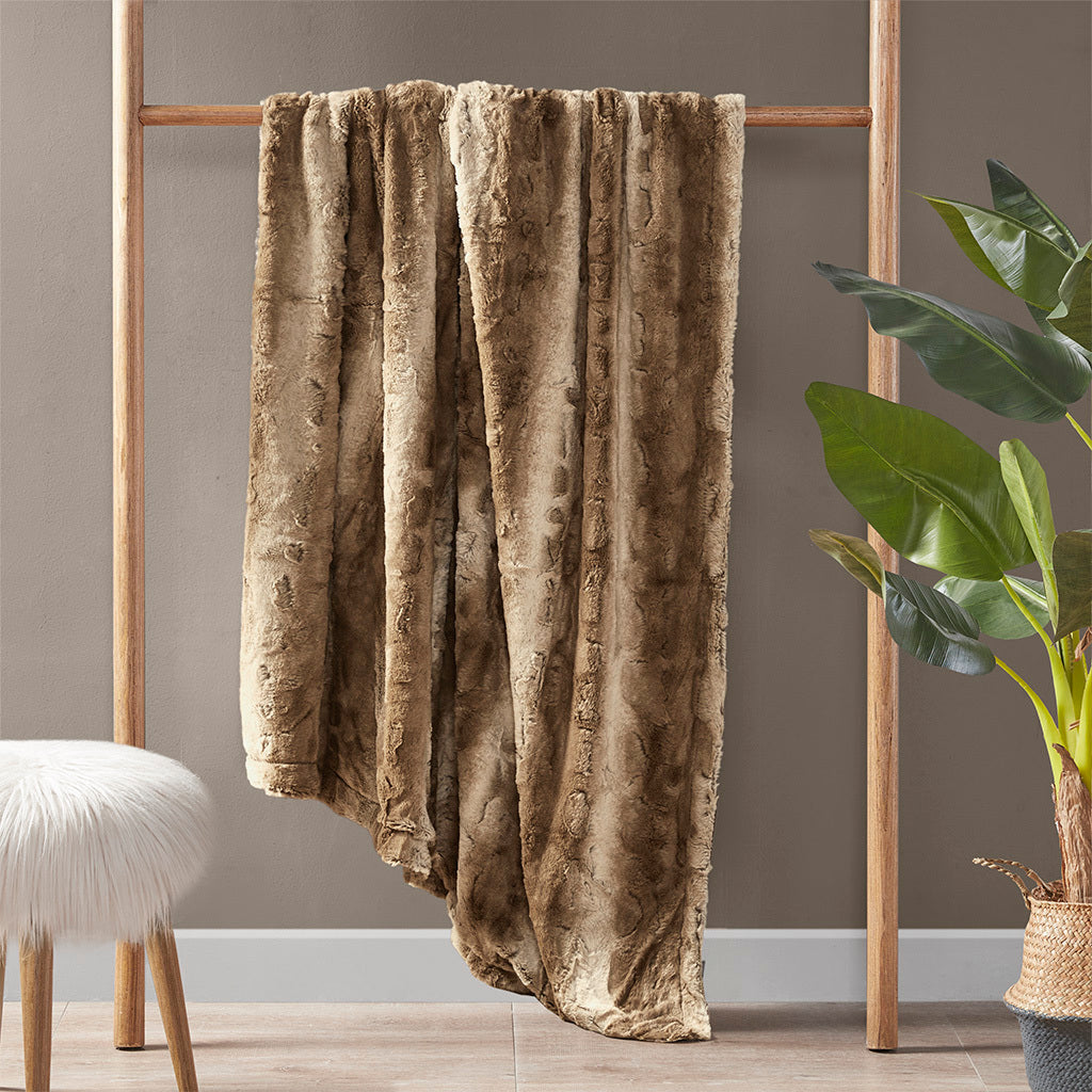 Oversized Faux Fur Throw tan-polyester