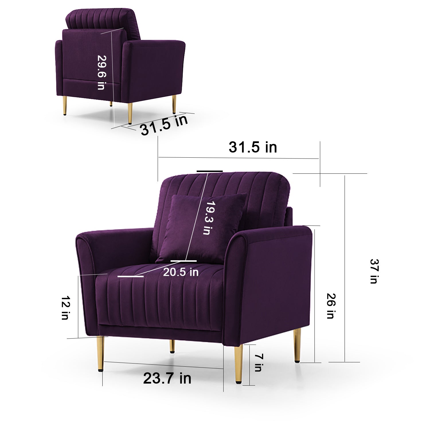 Modern Soft Velvet Accent Chair Living Room Chair Bedroom Chair Home Chair With Gold Legs, Purple Purple Foam Velvet