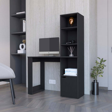 Peterson Computer Desk With 4 Tier Bookcase And 1 Door Cabinet Black Black Engineered Wood