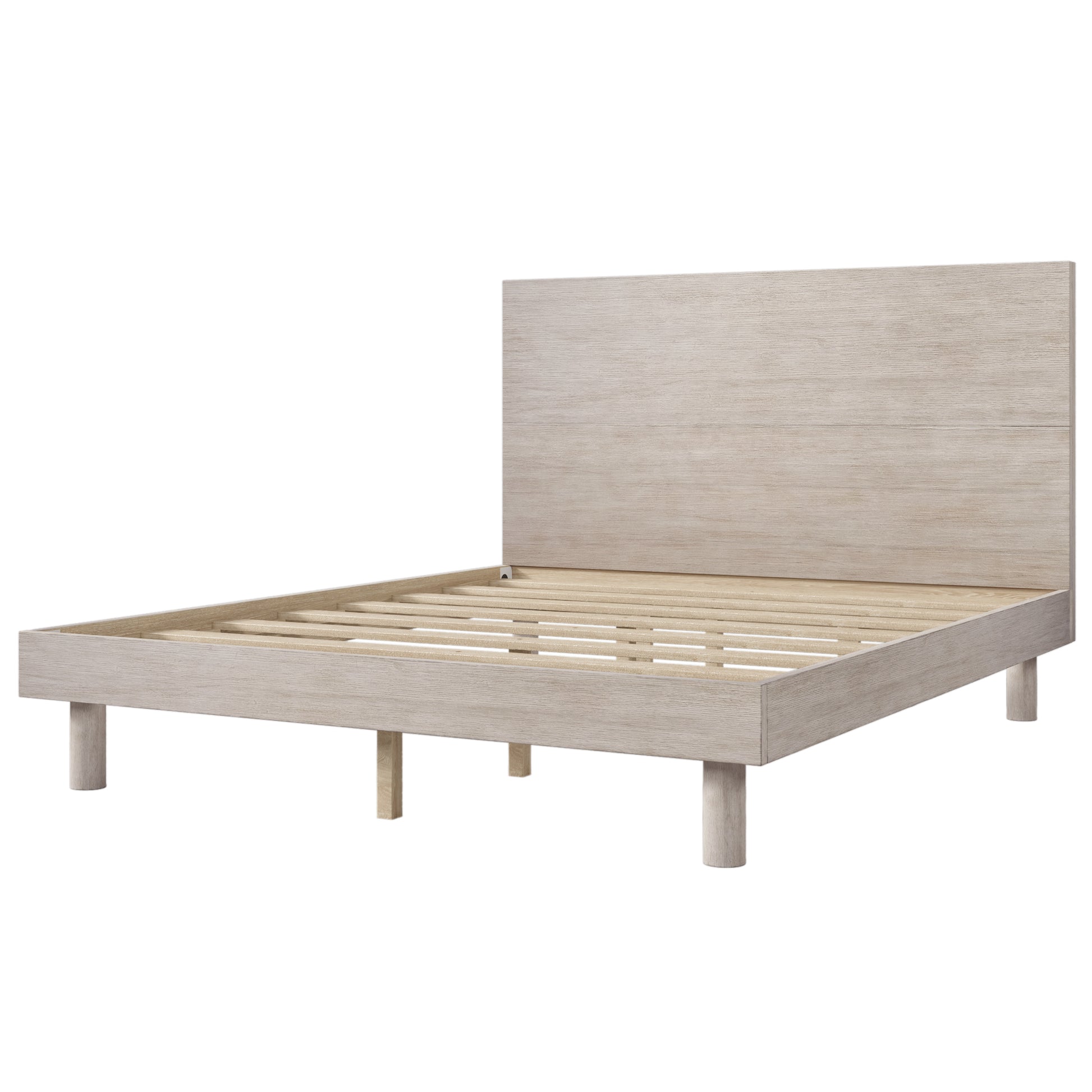 Modern Concise Style Solid Wood Grain Platform Bed Frame, Queen, Stone Gray Stone Gray Wood