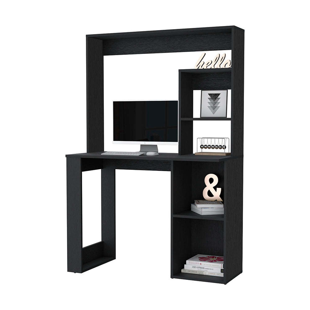 Palisades Computer Desk With Hutch And Storage Shelves Black Black Engineered Wood