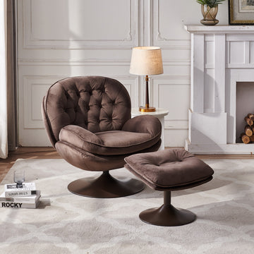 Swivel Leisure Chair Lounge Chair Velvet Chocolate Color With Stool Chocolate Velvet