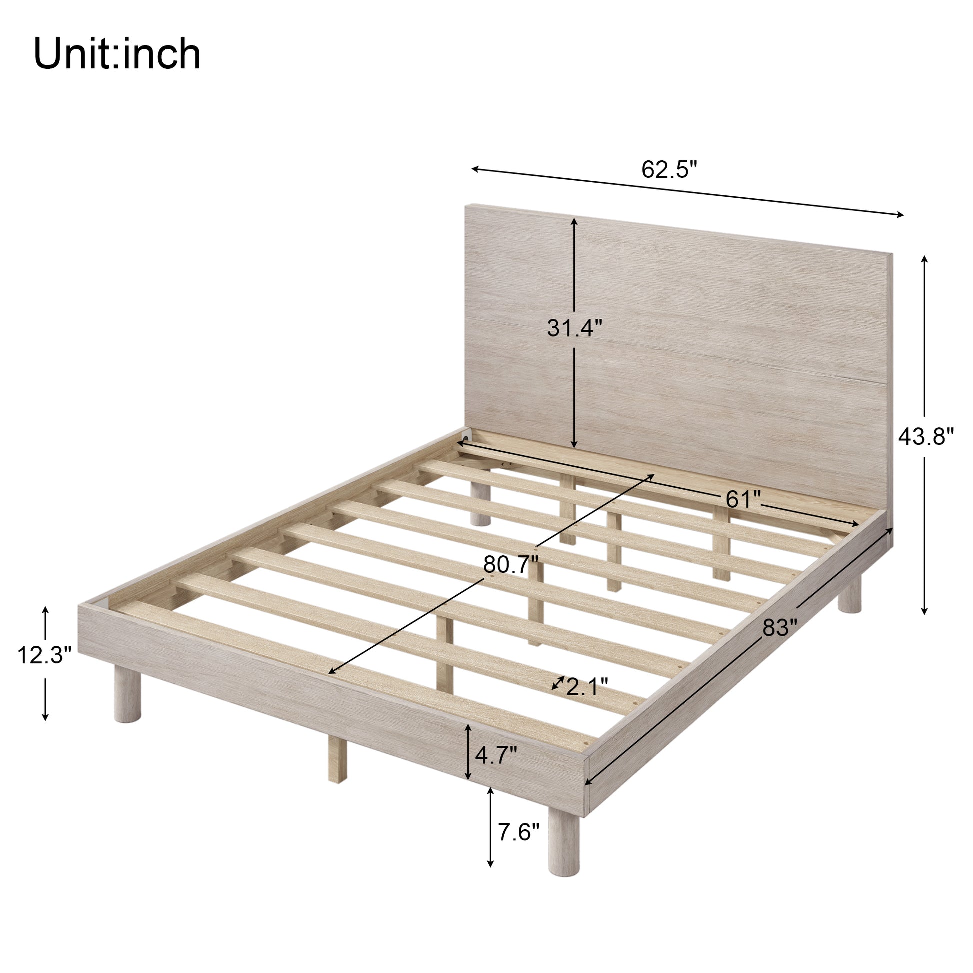 Modern Concise Style Solid Wood Grain Platform Bed Frame, Queen, Stone Gray Stone Gray Wood