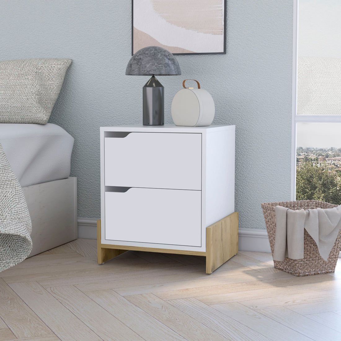 Ralston 2 Drawer Nightstand In White And Macadamia White Engineered Wood