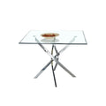 Contemporary Square Clear Dining Tempered Glass Table With Silver Finish Stainless Steel Legs Silver Tempered Glass