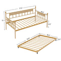 Daybed, Sofa Bed Metal Framed With Trundle Twin Size, Golden, 77'' L X 40.6'' W X 14.5''H Twin Golden Steel