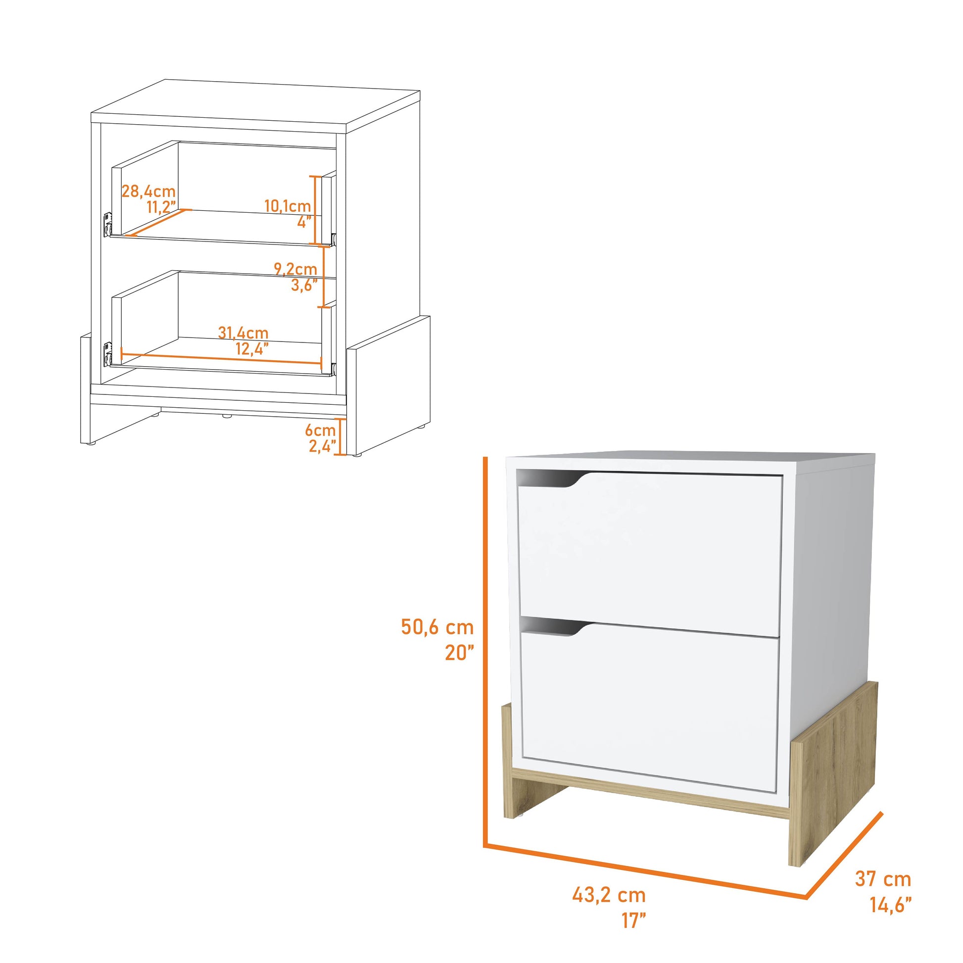 Ralston 2 Drawer Nightstand In White And Macadamia White Engineered Wood