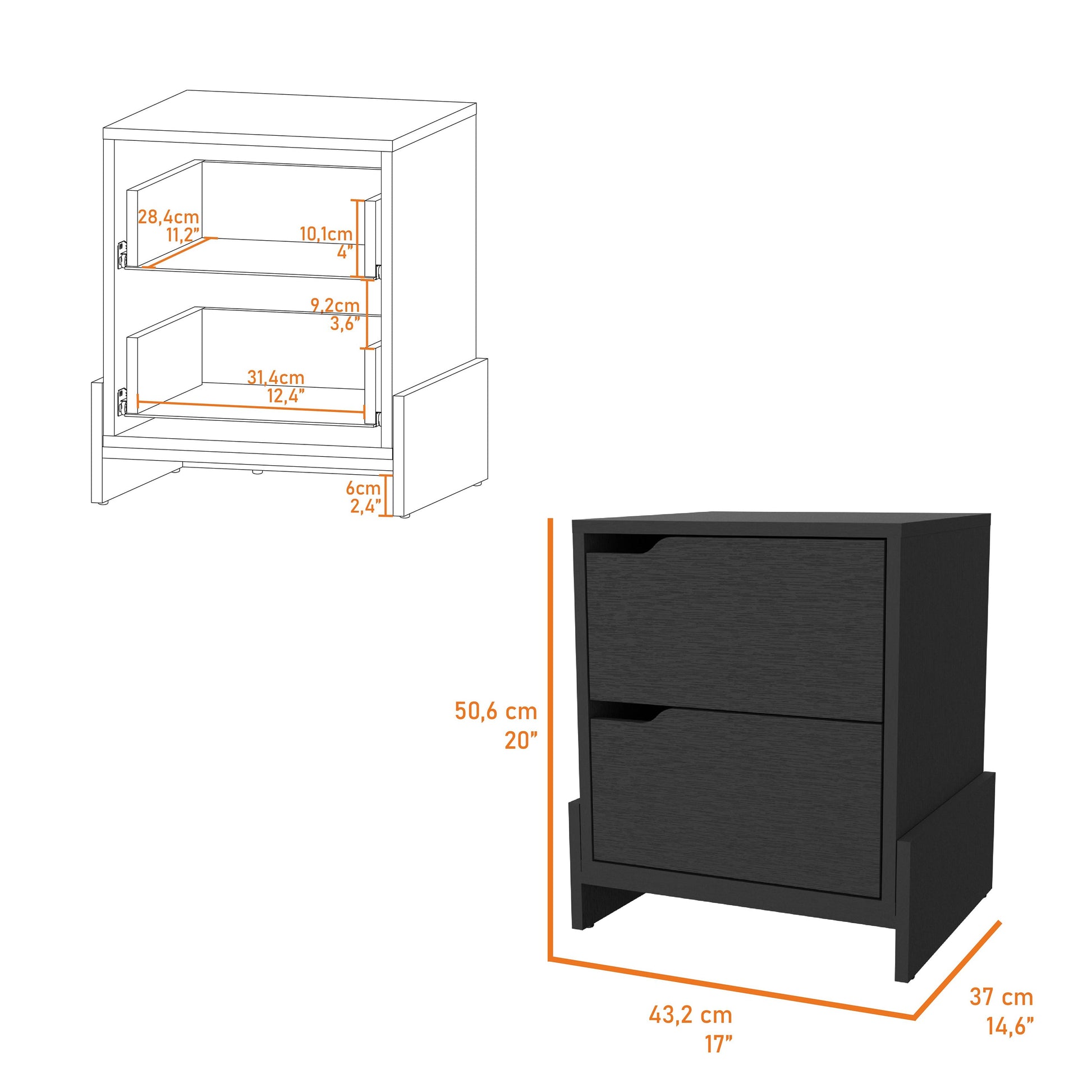 Ralston 2 Drawer Nightstand In Black Black Engineered Wood