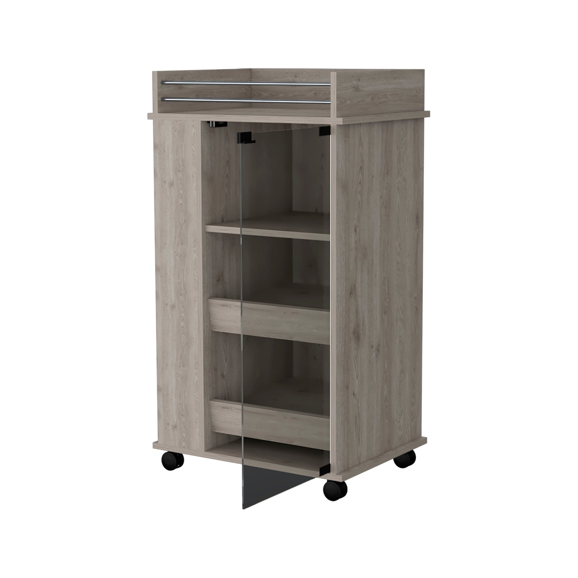 Willow Park Glass Door Bar Cart With Bottle Holder And Casters Light Gray Gray Engineered Wood