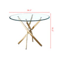 Contemporary Round Clear Dining Tempered Glass Table With Gold Finish Stainless Steel Legs Gold Tempered Glass