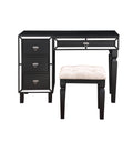 Traditional Formal Black Color Vanity Set W Stool Storage Drawers 1Pc Bedroom Furniture Set Tufted Seat Stool Black Bedroom Traditional Poplar Rubber Wood